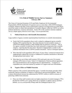 First page of summary of 2005 UCS survey of US Fish and Wildlife Service scientists