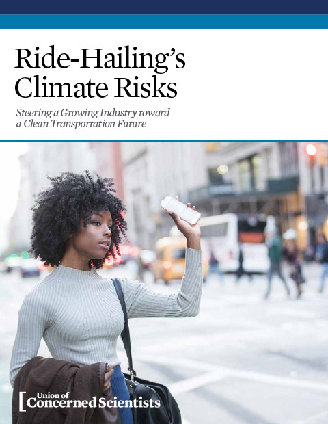 Cover page of ride-hailing's climate risks report by UCS