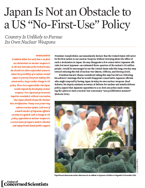 Cover of Japan is not an Obstacle to a US No First Use Policy