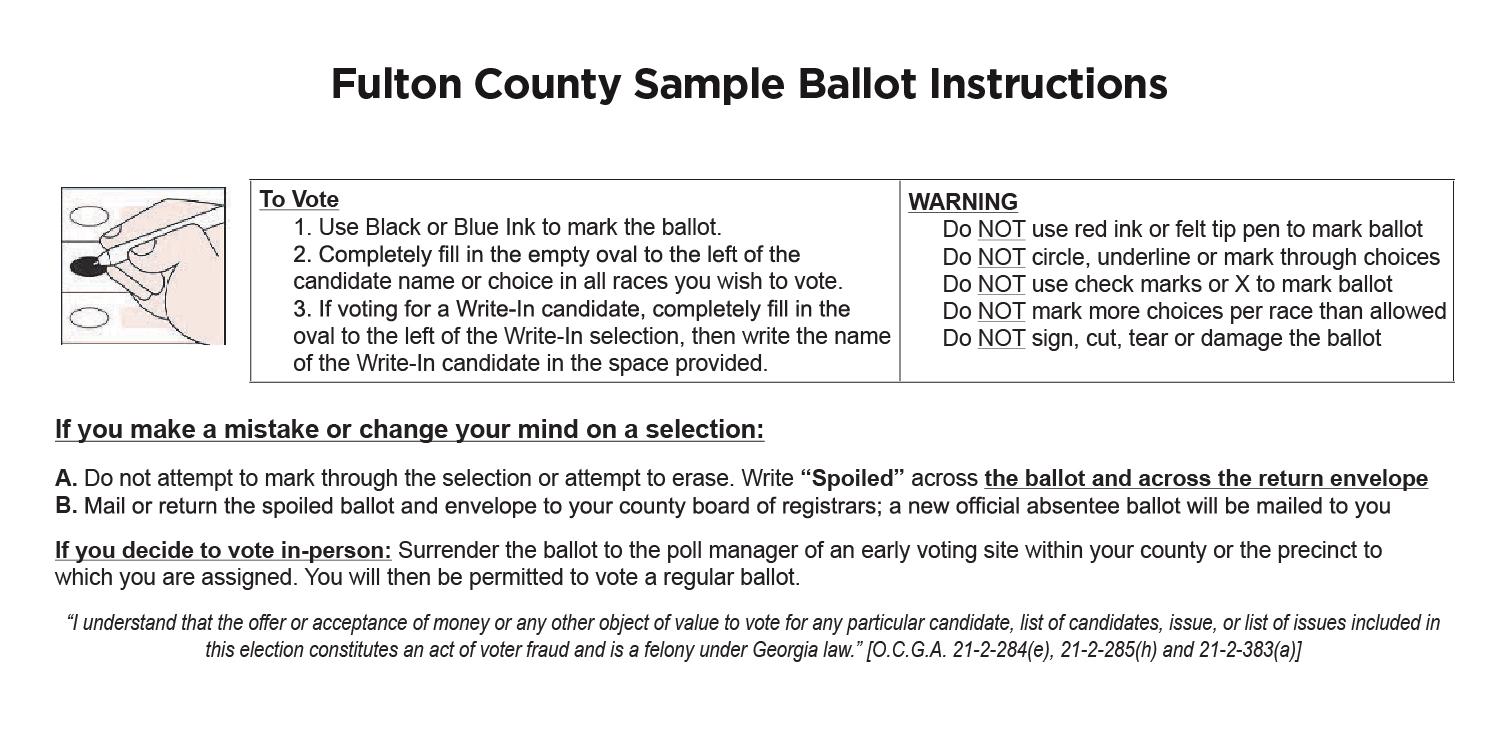Fig. 4: Illustrated and written instructions on how to fill in a ballot in Fulton County, Georgia.