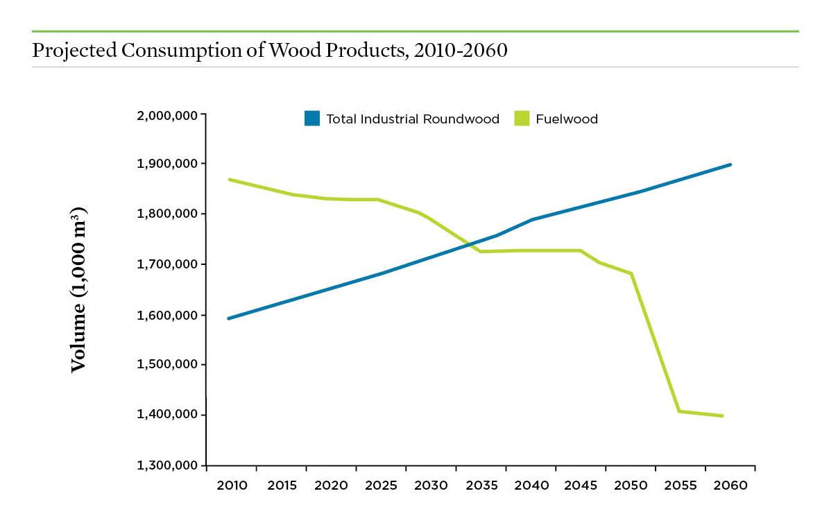 Graph showing fulewood and roundwood projections