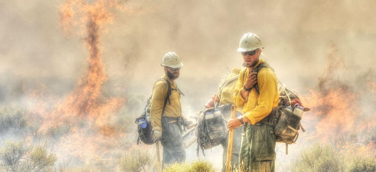 firefighters in grassland fire