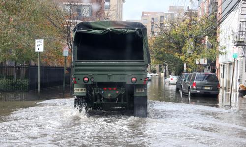 A National Guard truck helping residents of Hoboken, N.J., after Superstorm Sandy