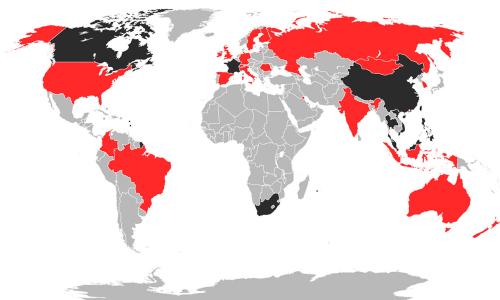 Map showing spread of the 2002-2003 SARS epidemic