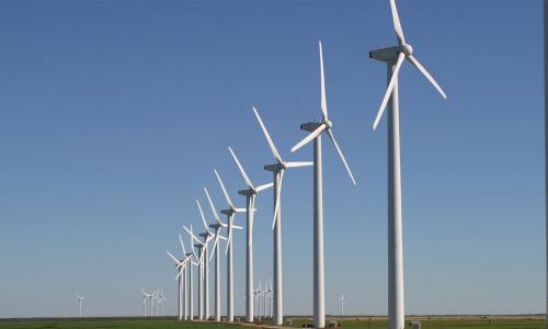 A row of wind turbines