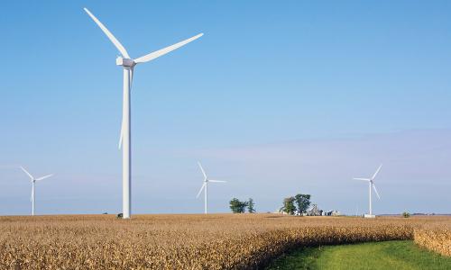 Wind turbines in a farm field