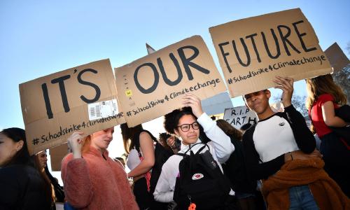 Children holding signs in support of the climate strike