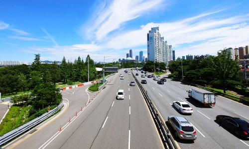 A highway with cars.