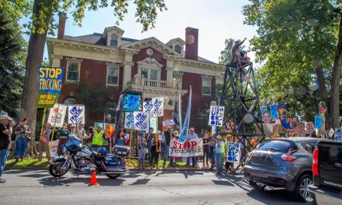 People protesting against fracking.