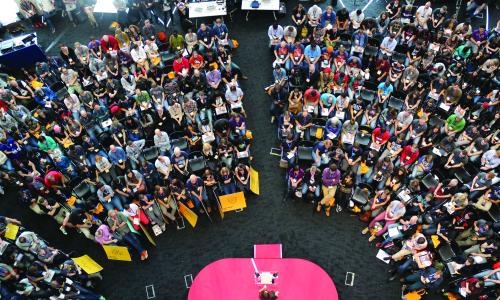 A town hall meeting aerial