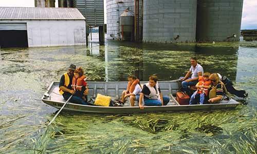 Distraught people in boat