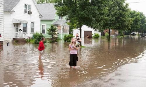 A family in a flood