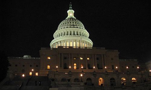 US capitol at night