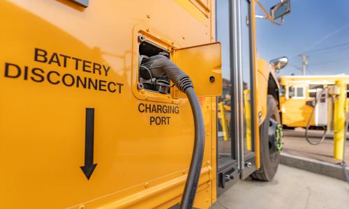 An electric bus charging.