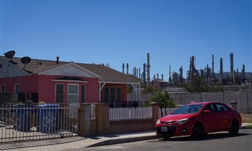 An active oil refinery located next to a single family home in Wilmington, California on September 21, 2022.