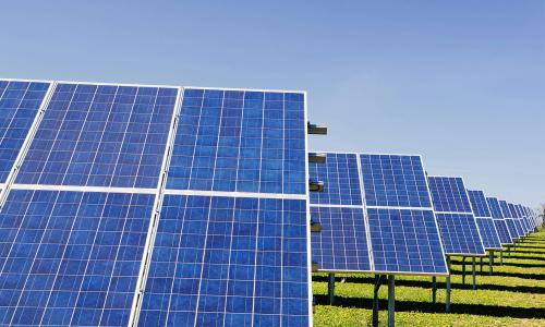 solar panel array in a green field